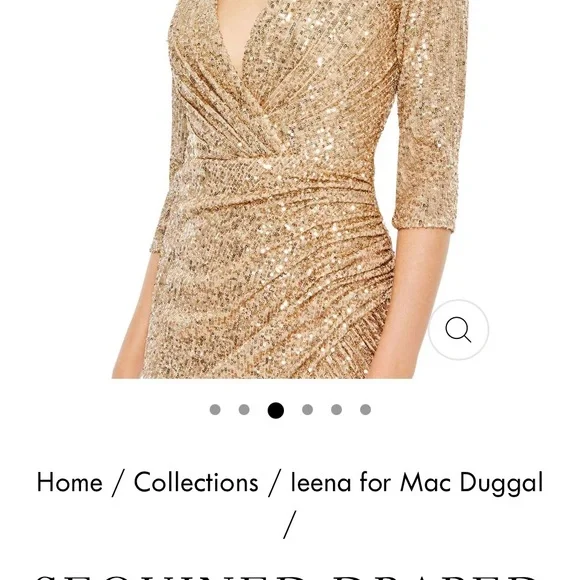 Sequence draped 3/4 gold floor length gown Ieena for Mac Duggal size 4 - Picture 6 of 8